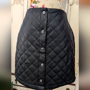 Stradivarius Black Quilted Faux‎ Leather Button-Front Skirt